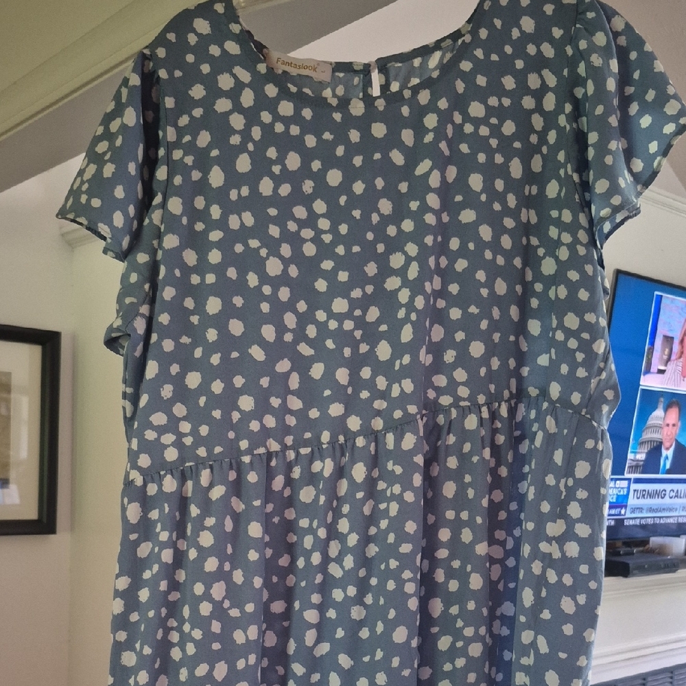 Blue and White Flutter Sleeve Casual Sundress
